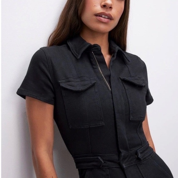 Good American Fit For Success Denim Jumpsuit Women's L Black Stretch Minimalist - Picture 2 of 16